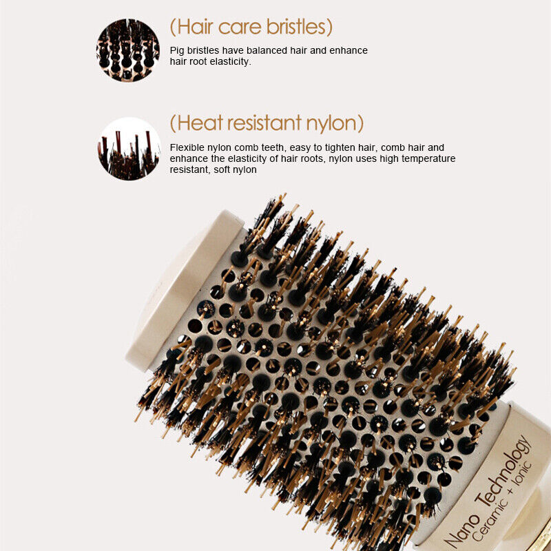 Thermal Ceramic Ionic Round Barrel Hair Brush Comb with Boar Bristle Salon Home