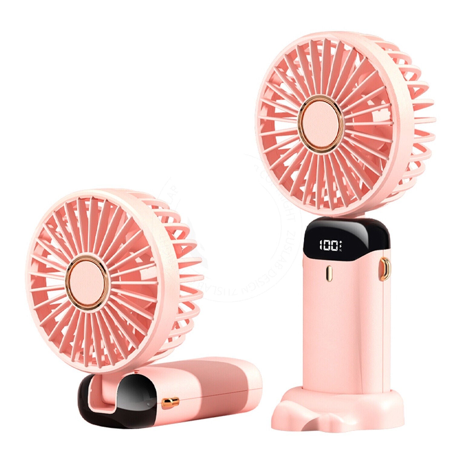 Pink Handheld Fan Rechargeable USB Portable with 5 Speeds&Digital Display Ultra Quiet