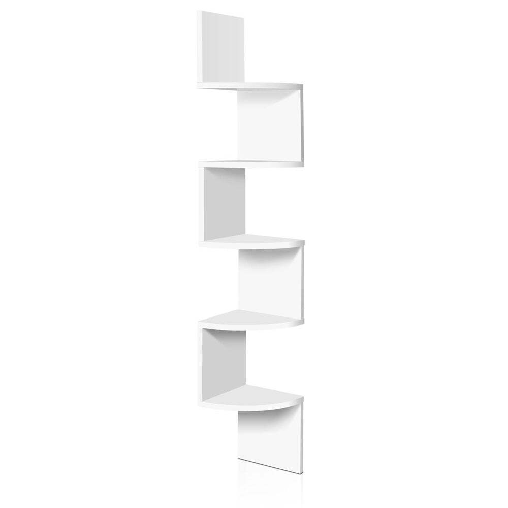 Wall Shelf Corner Floating Display Shelf Bookshelf White Rack 5 Tier