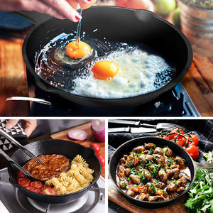 Cast Iron Skillet 3 piece-set Camping BBQ Oven Frying Pan Cookware Indoor Cooker