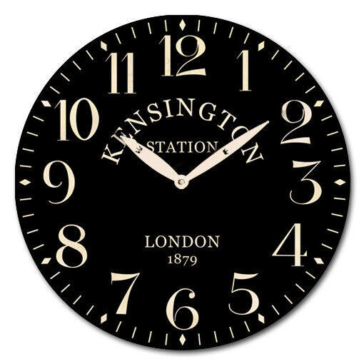 New 28.8cm Round MDF Wall Clock Kensington Station Black Gift Home Decor