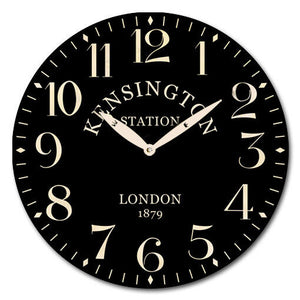 New 28.8cm Round MDF Wall Clock Kensington Station Black Gift Home Decor