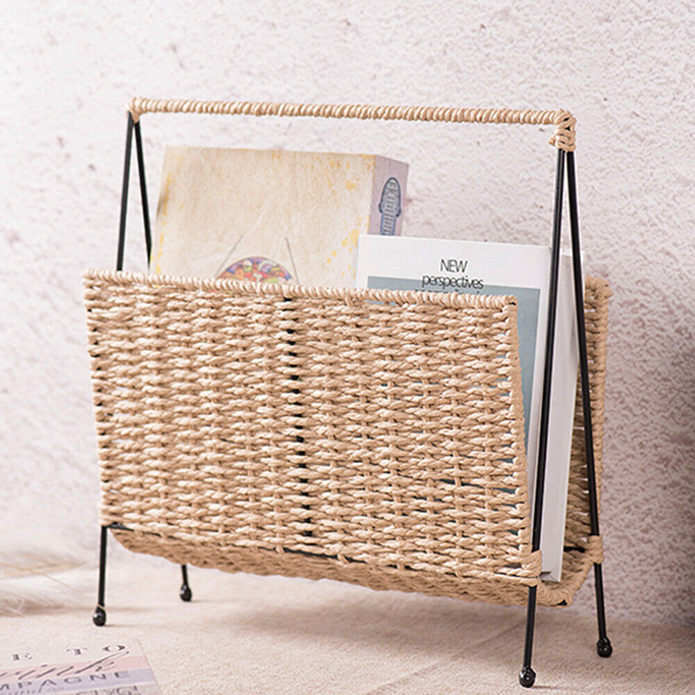 Natural Handwoven Bookshelf Magazine Newspaper Storage Rack Tabletop Book Racks