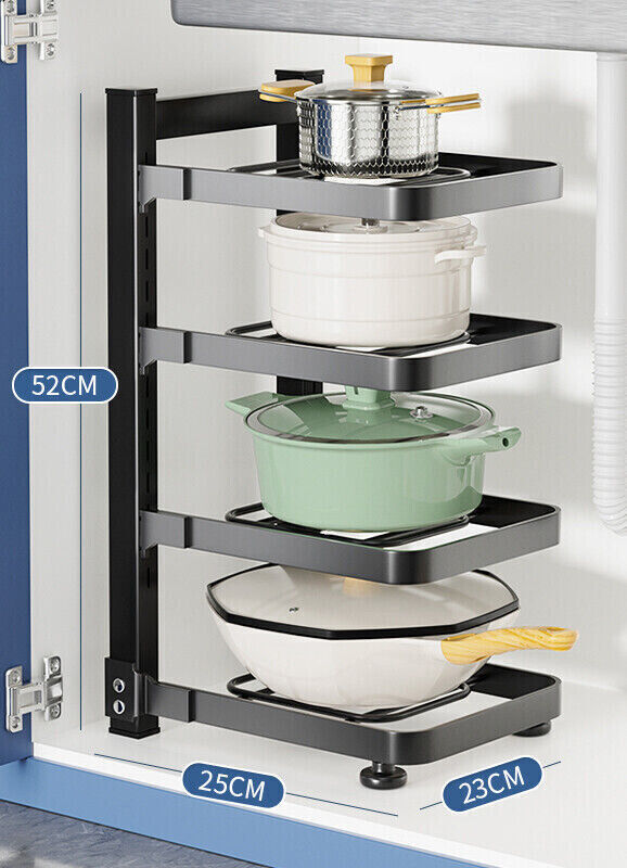 4Tiers Kitchen Pot Frying Pan Storage Rack Organizer Cookware Shelf Holder