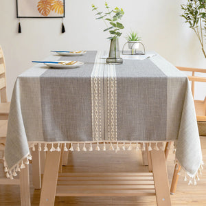 Tablecloth Table Cover Flower Pattern Dining Embroidry Table Cloth Tassel Grey 140 X 180