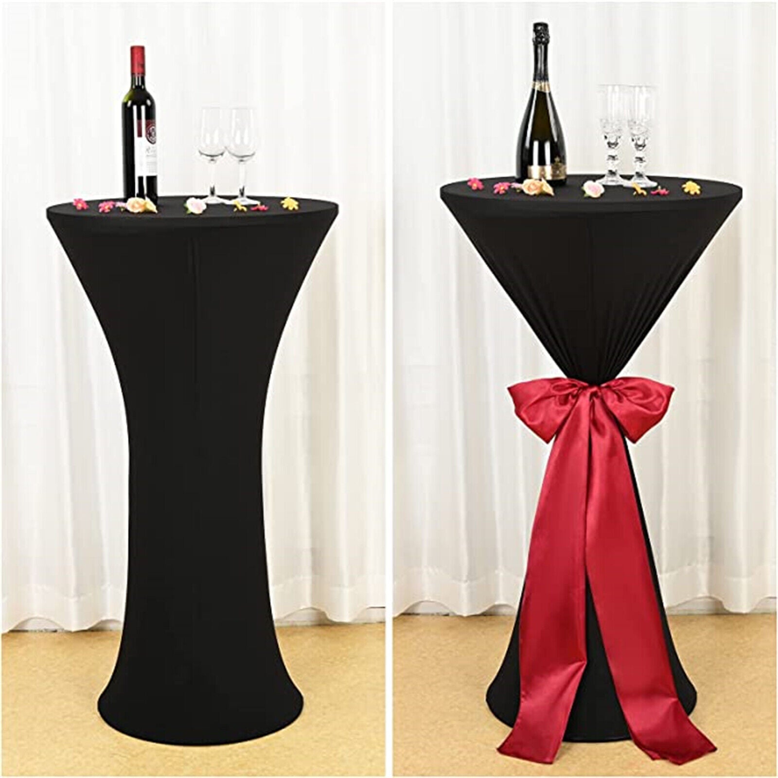 2X Cocktail Table Covers Stretch Dry Bar Spandex Poseur Cloth Wedding Party black