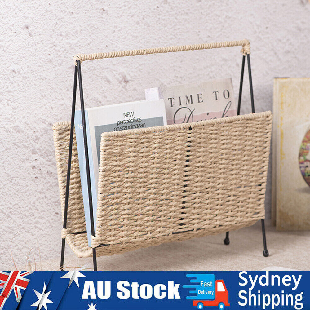 Natural Handwoven Bookshelf Magazine Newspaper Storage Rack Tabletop Book Racks