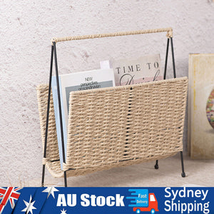 Natural Handwoven Bookshelf Magazine Newspaper Storage Rack Tabletop Book Racks