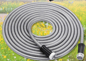 25FT Stainless Steel Water Hose Pipe Metal Garden Nozzle Connector