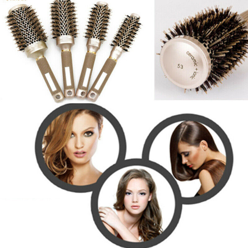 Thermal Ceramic Ionic Round Barrel Hair Brush Comb with Boar Bristle Salon Home