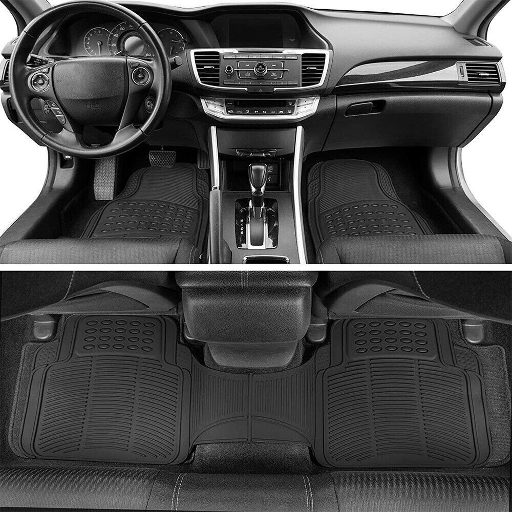 Car Floor Mats Front Rear Rubber Black Universal Fit Carpet 3PCS Set