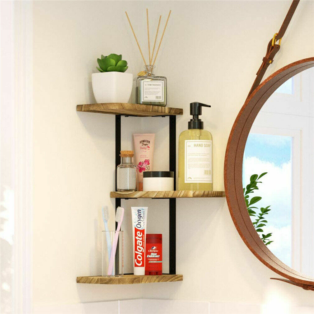 Rustic Corner Shelf Wall Mount 3 Tier DIY Wood Floating Shelves Adjustable Rack