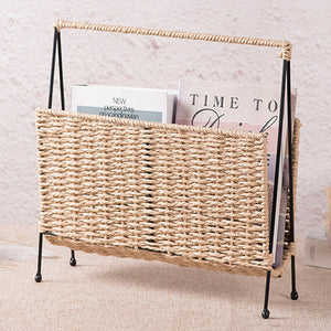 Natural Handwoven Bookshelf Magazine Newspaper Storage Rack Tabletop Book Racks