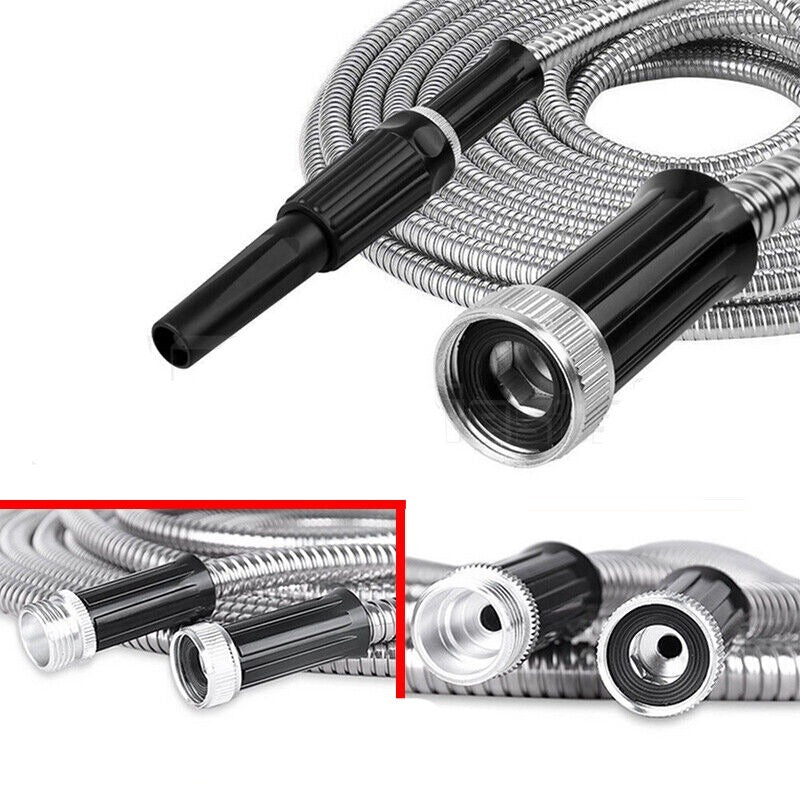 75FT Stainless Steel Water Hose Pipe Metal Garden Nozzle Connector