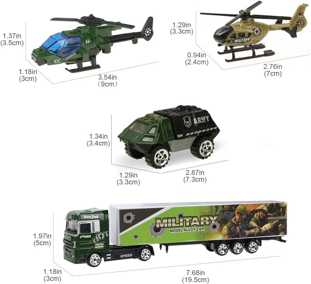 Military Truck Toy Set Army Models Alloy Vehicle Tank Jeep Mini Cars Kids Boys