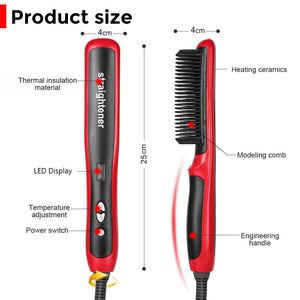 Men Heated Beard Straightener Brush Multifunctional Hair Comb Curling Show Cap