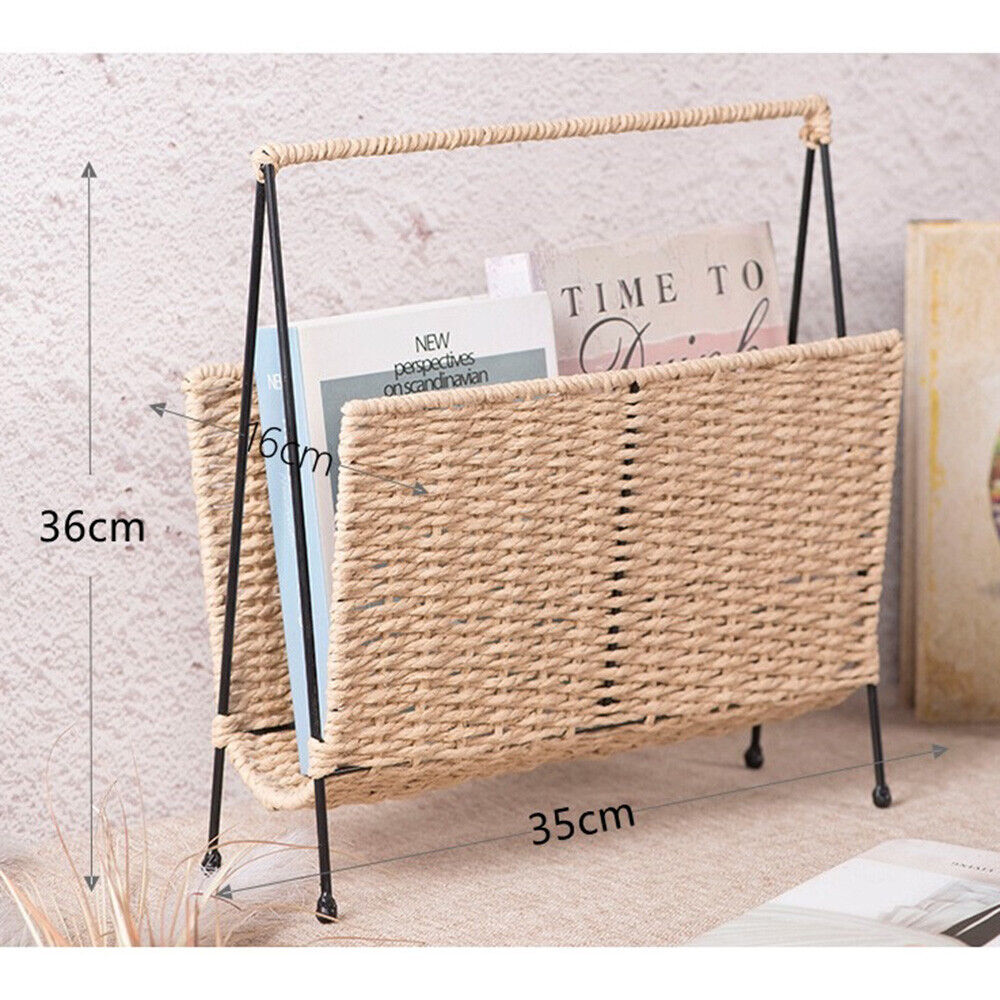 Natural Handwoven Bookshelf Magazine Newspaper Storage Rack Tabletop Book Racks