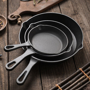 Cast Iron Skillet 3 piece-set Camping BBQ Oven Frying Pan Cookware Indoor Cooker