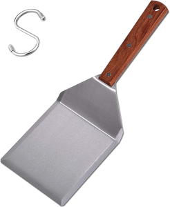 Stainless Steel Griddle Hamburger Spatula with Strong Wooden Handle