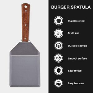 Stainless Steel Griddle Hamburger Spatula with Strong Wooden Handle