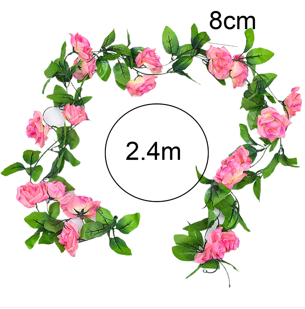 6x 2.4M Hot pink Artificial Silk Flowers Fake Vine Ivy Hanging Garland Floral Wedding 6GM