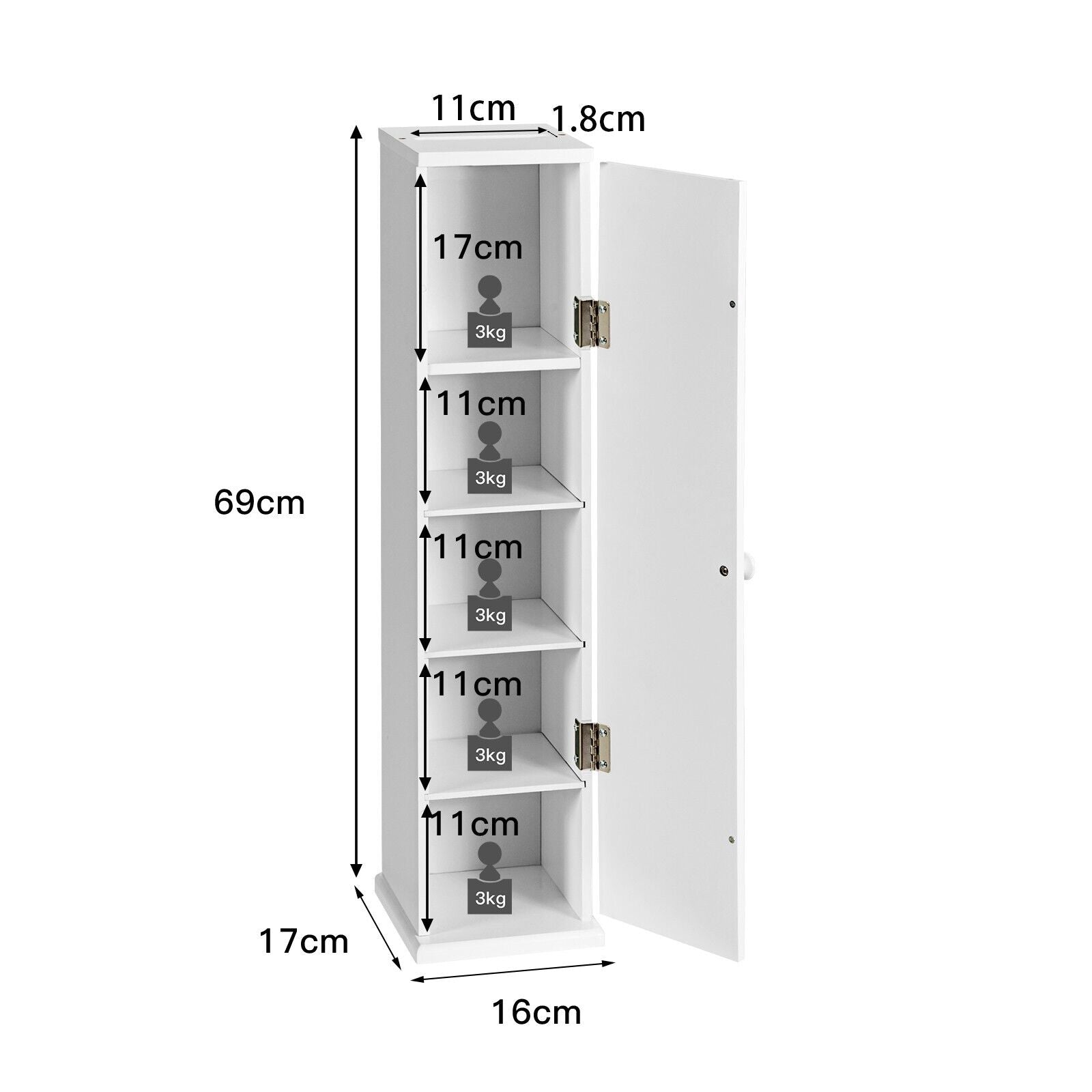 Bathroom Storage Cabinet Slim Tissue Organizer Paper Holder Toilet White