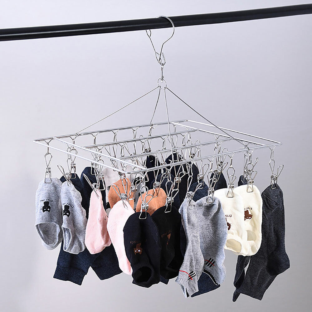 55 Pegs Stainless Steel Sock Hanger Space Saving Bras Clothes Towel Airer Rack