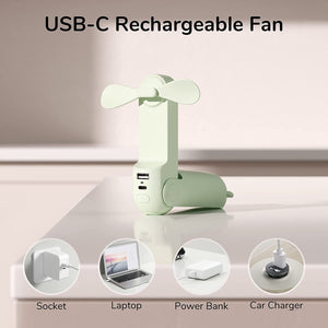 Green Handheld Mini Fan, USB-C Hand Fan, Portable USB Rechargeable Fan