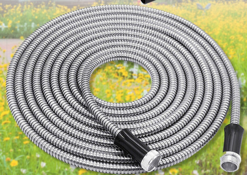75FT Stainless Steel Water Hose Pipe Metal Garden Nozzle Connector