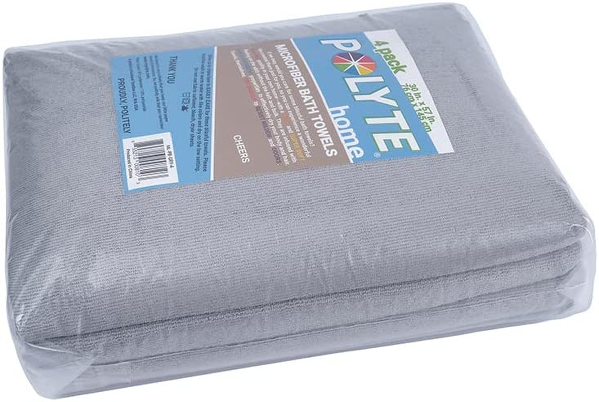 Polyte Plush Quick Dry Lint Free Microfibre Bath Towel Set, 6 Pieces (Grey)