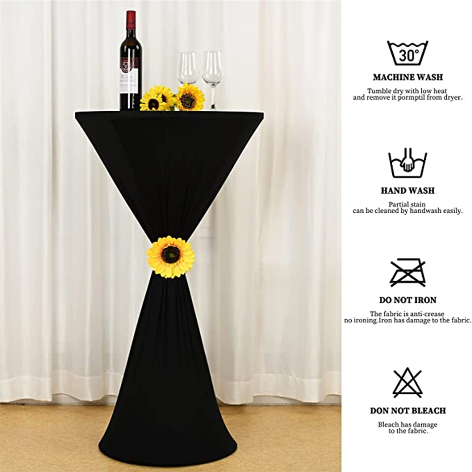 2X Cocktail Table Covers Stretch Dry Bar Spandex Poseur Cloth Wedding Party black