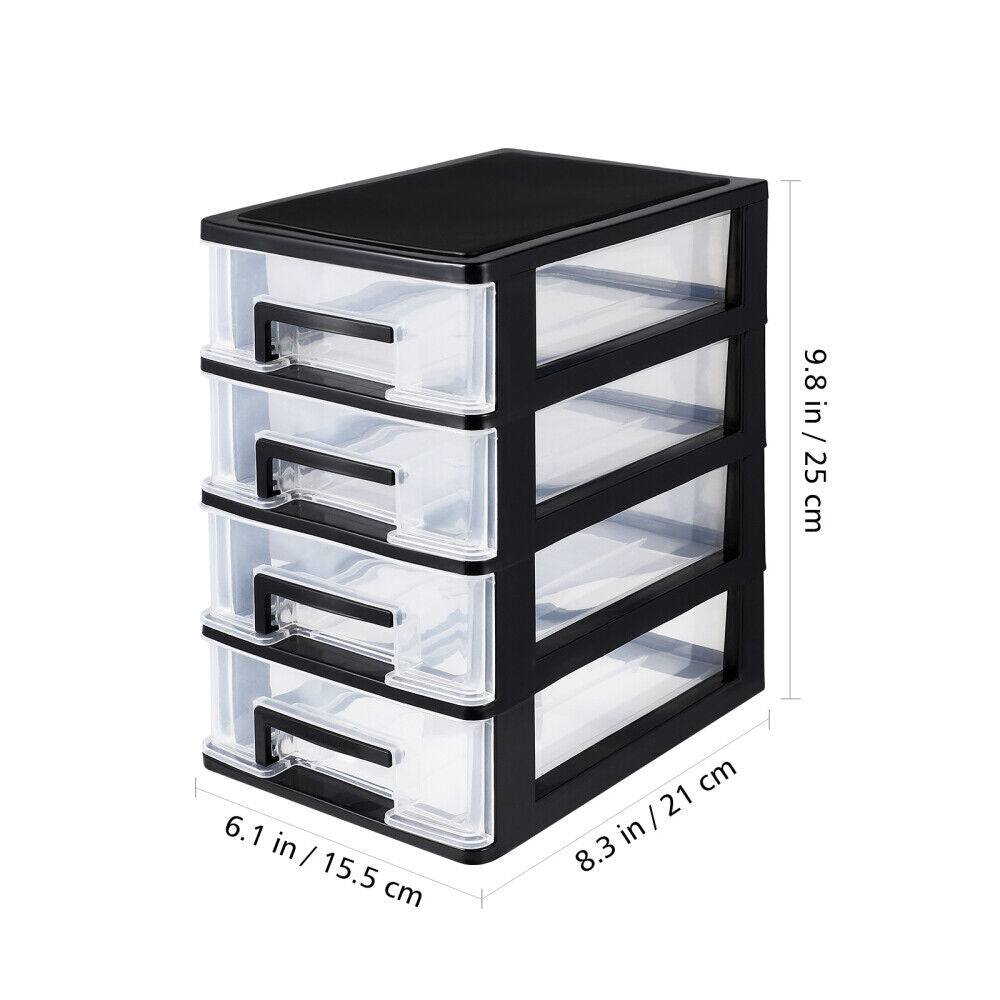 4 Tiers Drawer Storage Organiser Plastic Office Home Desktop Box Cabinet Black