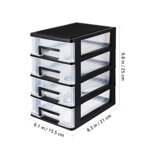 4 Tiers Drawer Storage Organiser Plastic Office Home Desktop Box Cabinet Black