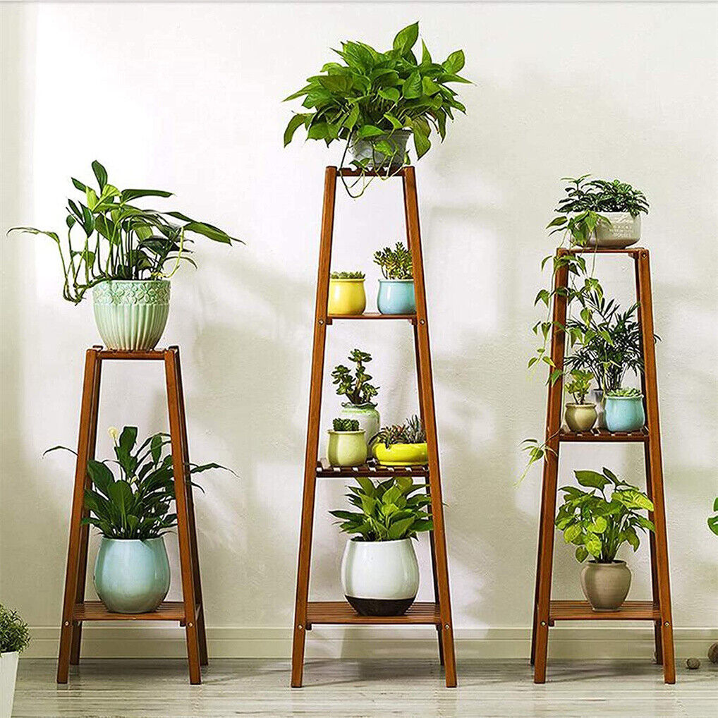 2Tiers Bamboo Plant Stand Corner Rack Ladder Shelf Flower Pot Holder for Balcony