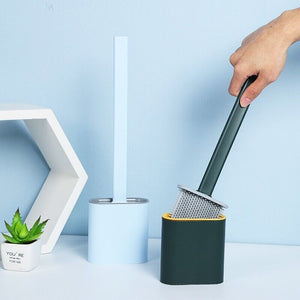 Dark green Bathroom Silicone Bristles Toilet Brush with Holder Creative Cleaning Brush Set