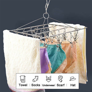 55 Pegs Stainless Steel Sock Hanger Space Saving Bras Clothes Towel Airer Rack