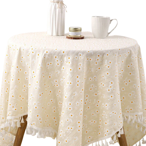 Tablecloth Table Cover Flower Pattern Dining Embroidry Table Cloth Tassel Daisy 120 X 120
