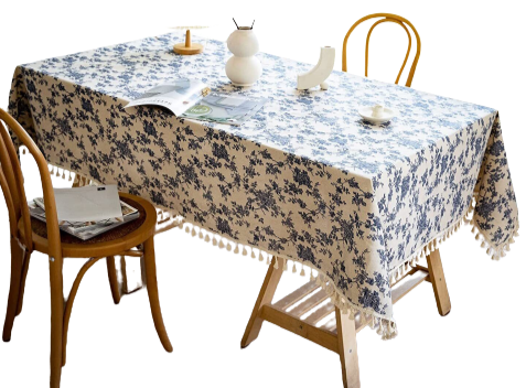 Rose Tablecloth Table Cover Flower Pattern Dining Embroidry Table Cloth Tassel 140 X 180