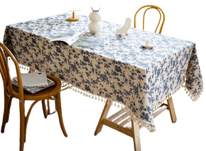 Rose Tablecloth Table Cover Flower Pattern Dining Embroidry Table Cloth Tassel 140 X 200