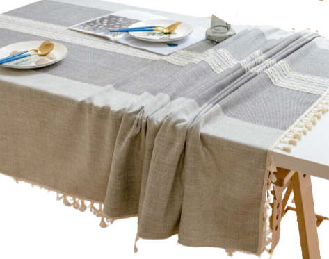 Tablecloth Table Cover Flower Pattern Dining Embroidry Table Cloth Tassel Grey 140 X 180