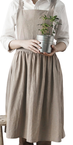 Women Bib Dress Apron Sleeveless Cotton Linen Pinafore Kitchen Cooking Florist Beige XL