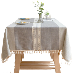 Tablecloth Table Cover Flower Pattern Dining Embroidry Table Cloth Tassel Grey 120 X 120