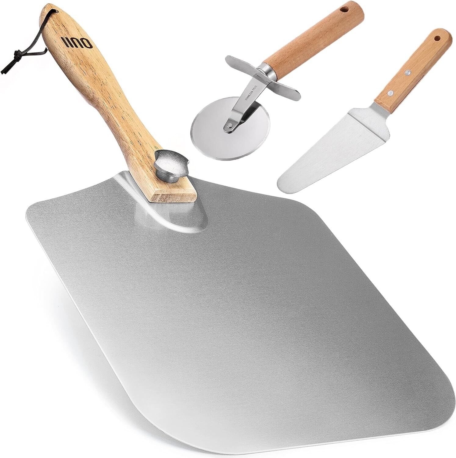 Square Metal Pizza Peel with Pizza Cutter Wheel and Pizza Shovel