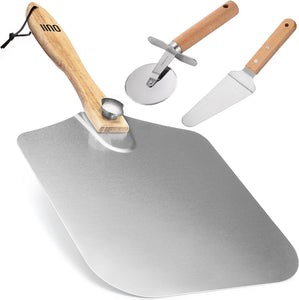 Square Metal Pizza Peel with Pizza Cutter Wheel and Pizza Shovel