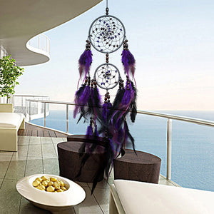 Purple Feather Dream Catcher Pendant Beads Mural Decoration for Party Decoration