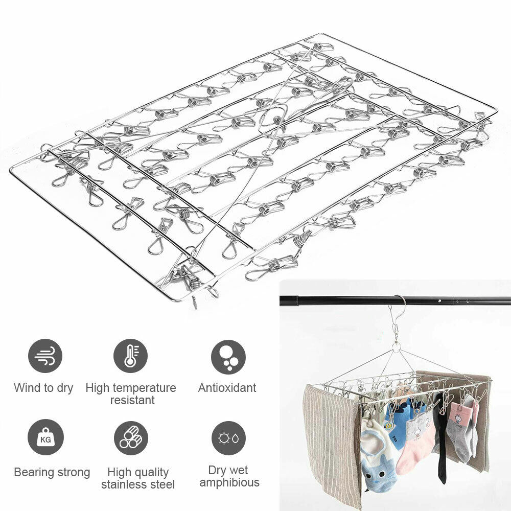 55 Pegs Stainless Steel Sock Hanger Space Saving Bras Clothes Towel Airer Rack