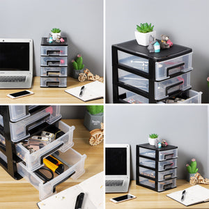 4 Tiers Drawer Storage Organiser Plastic Office Home Desktop Box Cabinet Black