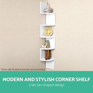 Wall Shelf Corner Floating Display Shelf Bookshelf White Rack 5 Tier