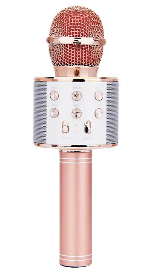 Rose Gold Karaoke Microphone Speaker Wireless Bluetooth Handheld Mic USB Player KTV