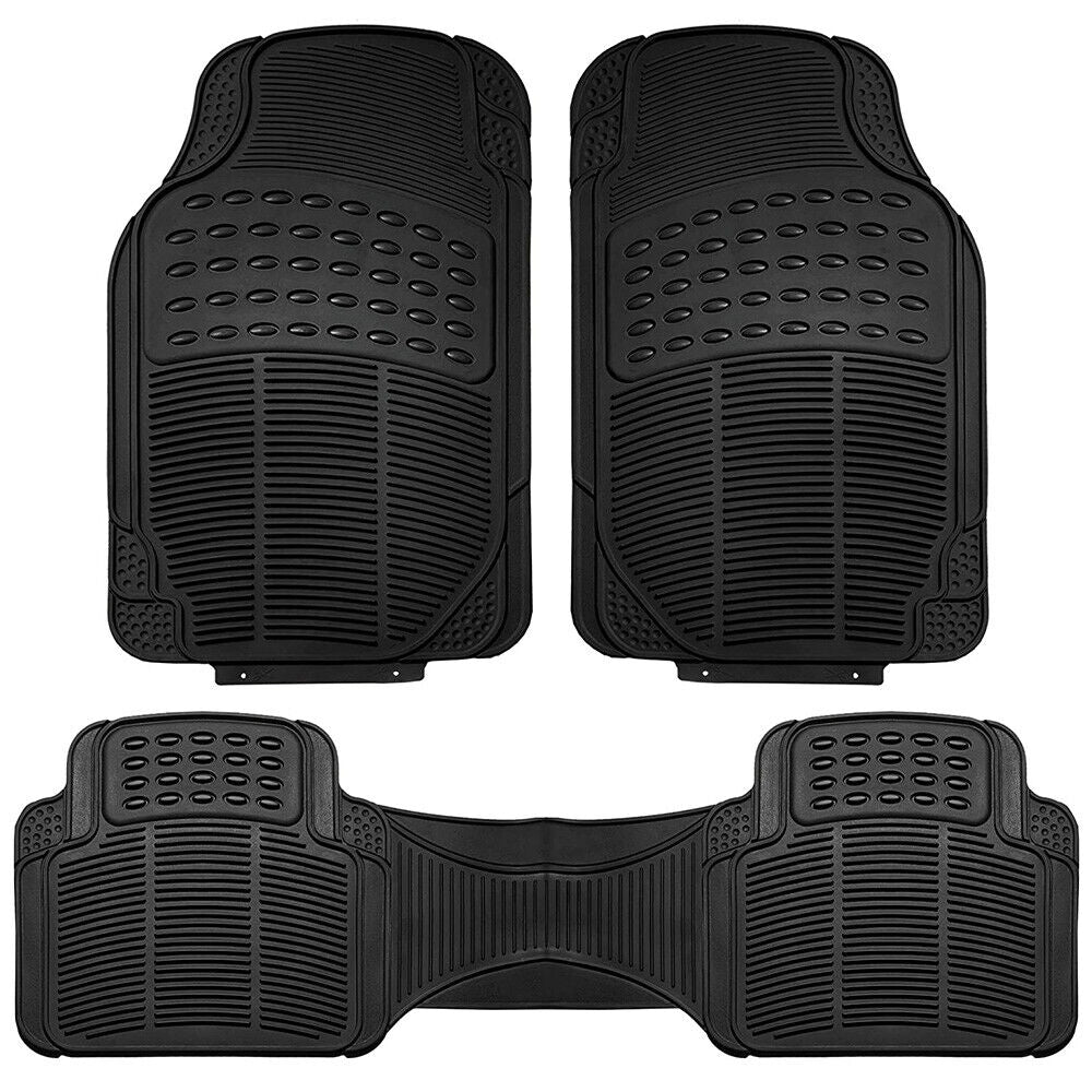 Car Floor Mats Front Rear Rubber Black Universal Fit Carpet 3PCS Set